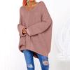 Fashion Women Casual Solid Long Sleeve Jumper V-Neck Lazy Loose Sweater Blouse