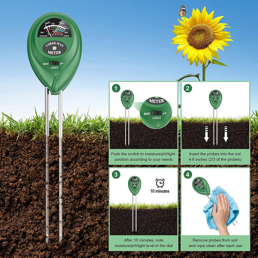 3 In1 Soil Water Moisture PH Meter Acidity Humidity Sunlight PH Test Garden Flowers Moist Tester Testing Instrument YSX