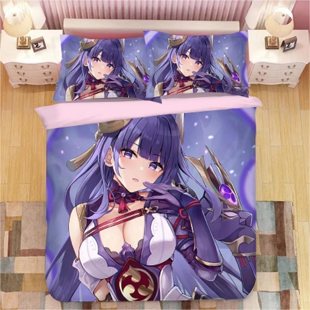 Anime Character Microfibre Bedding Sets for Kids Teens Adults Purple Duvet Cover with Zip Room Decor