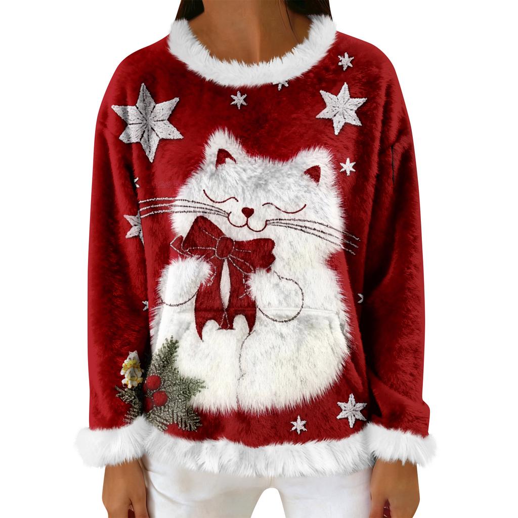 Women's Casual Fleece Sweatshirt  Long-Sleeve Round  Neck Casual Comfortable Loose-Fit Lightweight Women's Flannel Sweatshirt