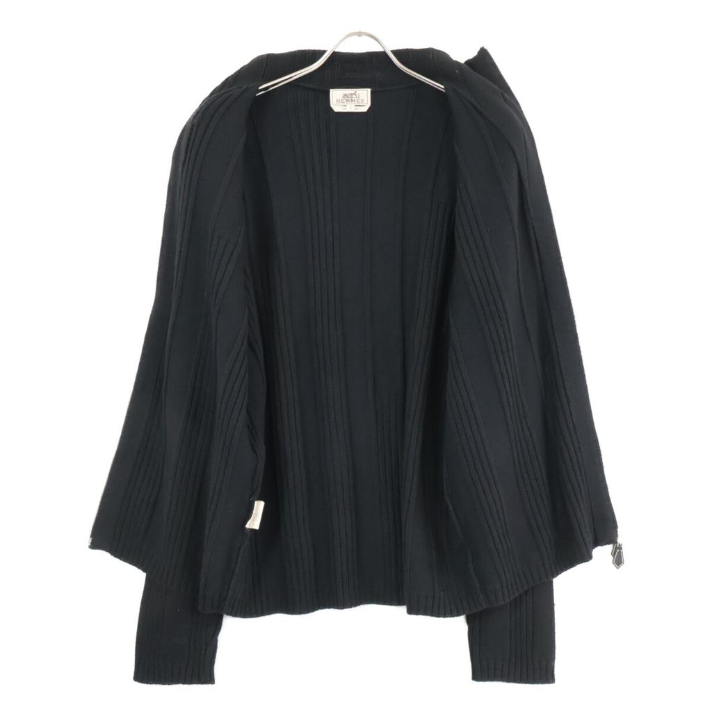 HERMES Driver's knit wool cotton tops L blackUsed