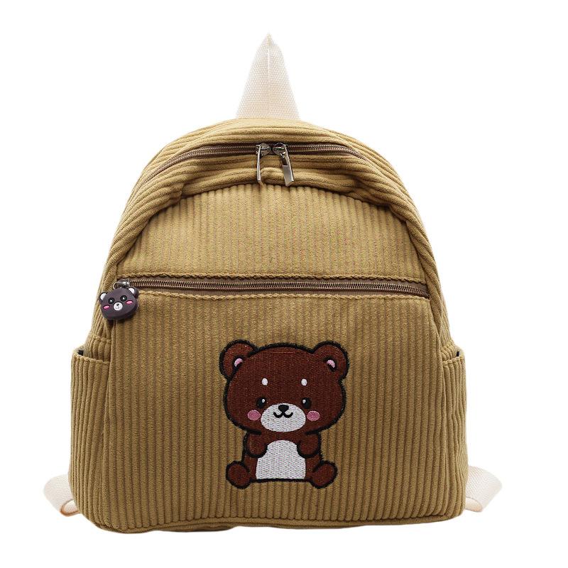 Bear Backpack Corduroy Student Schoolbag Women Cartoon Backpack