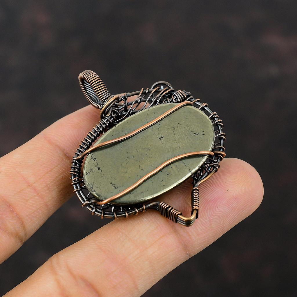 Пиритовый кулон, обернутый медной проволокой, ювелирное изделие, драгоценный камень, ювелирное изделие ручной работы, обернутый медной проволокой, уникальный дизайн, ювелирное изделие, подарок для друга