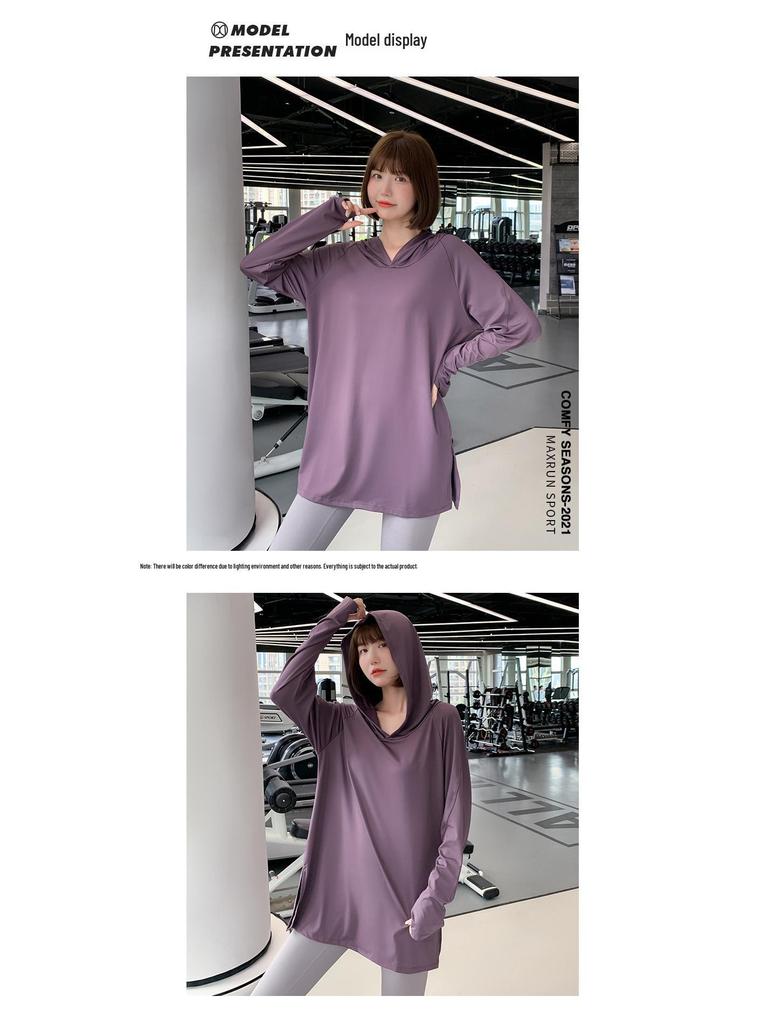 Женский кардиган с капюшоном быстросохнущий: Весенне-осенний свободный топ с длинным рукавом для йоги и тренировок