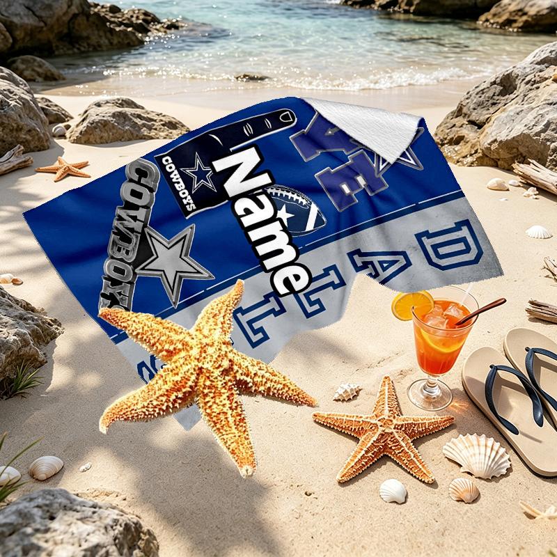 Custom Name Personalized Dallas Cowboys Print Beach Towel, for Trip Camping Beach Party Home Decor, Birthday Gift for Family & Friends