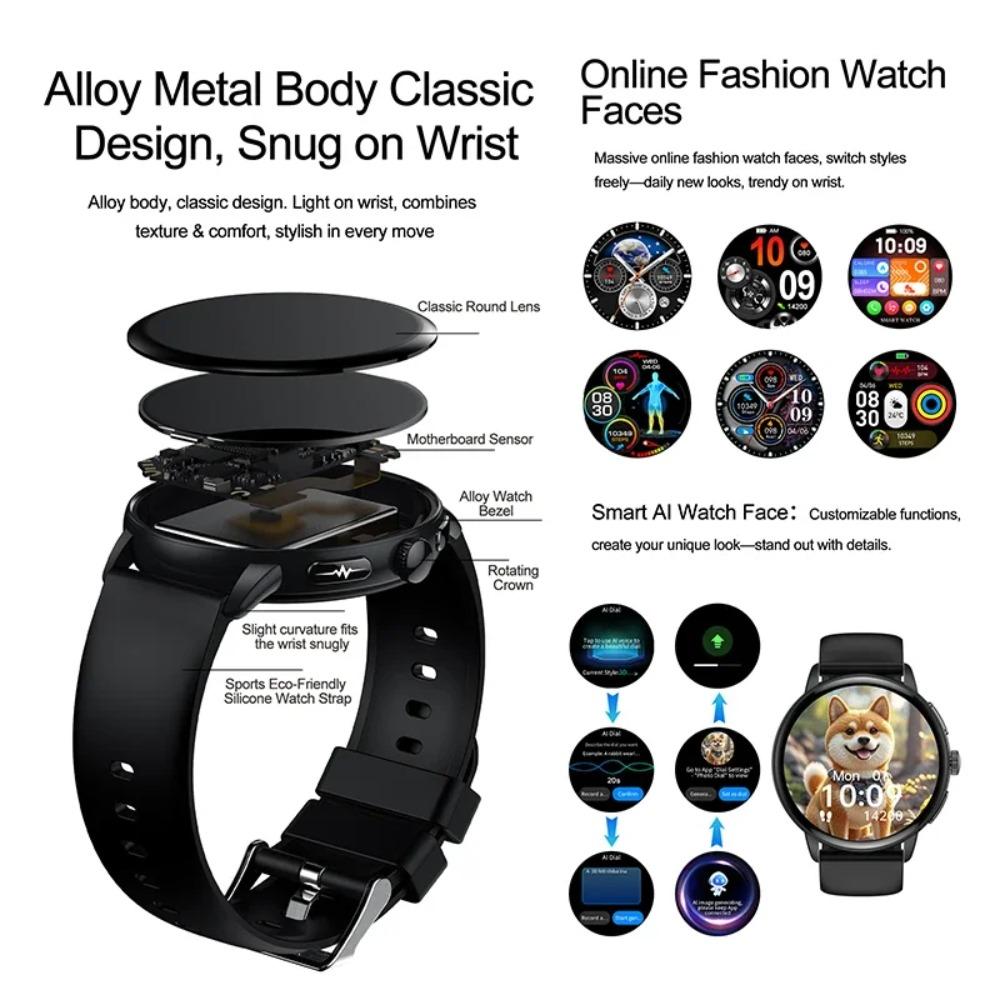 2025 Новые умные часы с ЭКГ и мочевой кислотой, измеряющие состав крови, температуру, пульс, стресс, вопросы и ответы с искусственным интеллектом, Bluetooth-звонки, монитор здоровья, умные часы