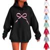 Ladies Spring Bow Printed Pullover Hooded Sweatshirt Fleece Long Sleeve Sweatshirt