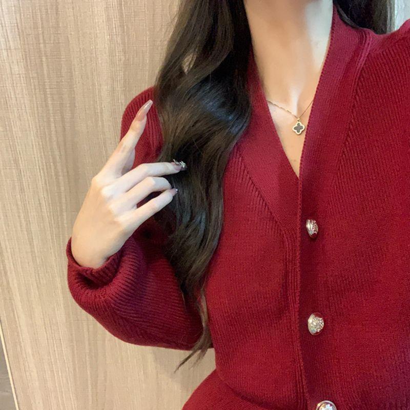 Маленький французский ароматный кардиган, женский свитер с аурой и v-образным вырезом, куртка с длинными рукавами, элитный свитер с чувством талии, женский топ