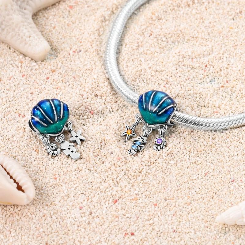 Copper Crabs Ocean Series Blue Turtle Starfish Shell Fit Original Bracelet Charms For Women Diy Fine Jewelry Gifts