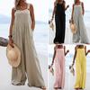 Women Romper Solid Color Ethnic Type Loose Wide Leg Deep Crotch Summer Jumpsuit Daily Clothes