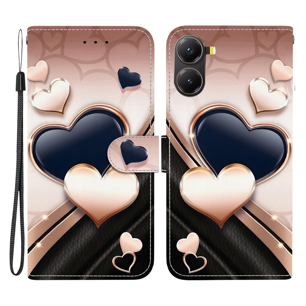 Кожаный чехол-подставка-кошелек с печатью узора для Xiaomi Redmi Turbo 4 5G/Poco X7 Pro 5G с ремешком на запястье