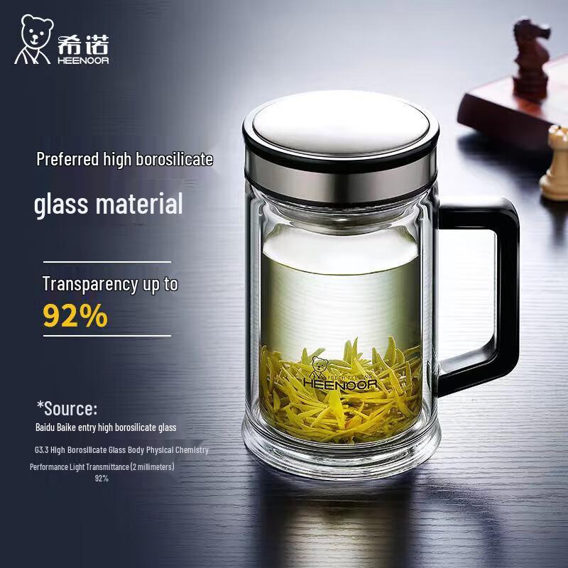Heenoor Double-Wall Glass Tea Mug with Handle and Infuser