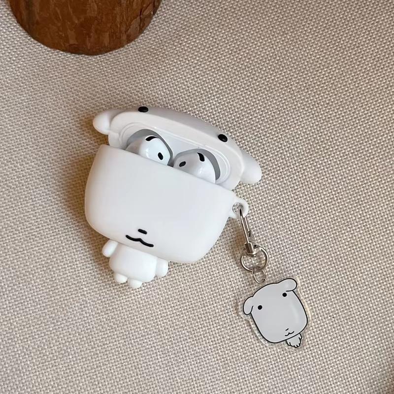 3D Cartoon White Dog Earphone Ear Bag Case Cover For Apple Airpods Pro 3 2 4 With Pandent