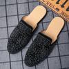 Summer Men Shoes Casual Brand Half Shoes Men Loafers Rhinestones Leather Half Slipper Breathable Slip On Lazy Flat Men Moccasins