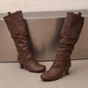 Women's High-heeled Boots Autumn and Winter Simple and Versatile Solid Color Large-size Casual Medium Boots