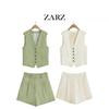 ZARZ Women's European & American Style Linen Vest and Casual Shorts Set