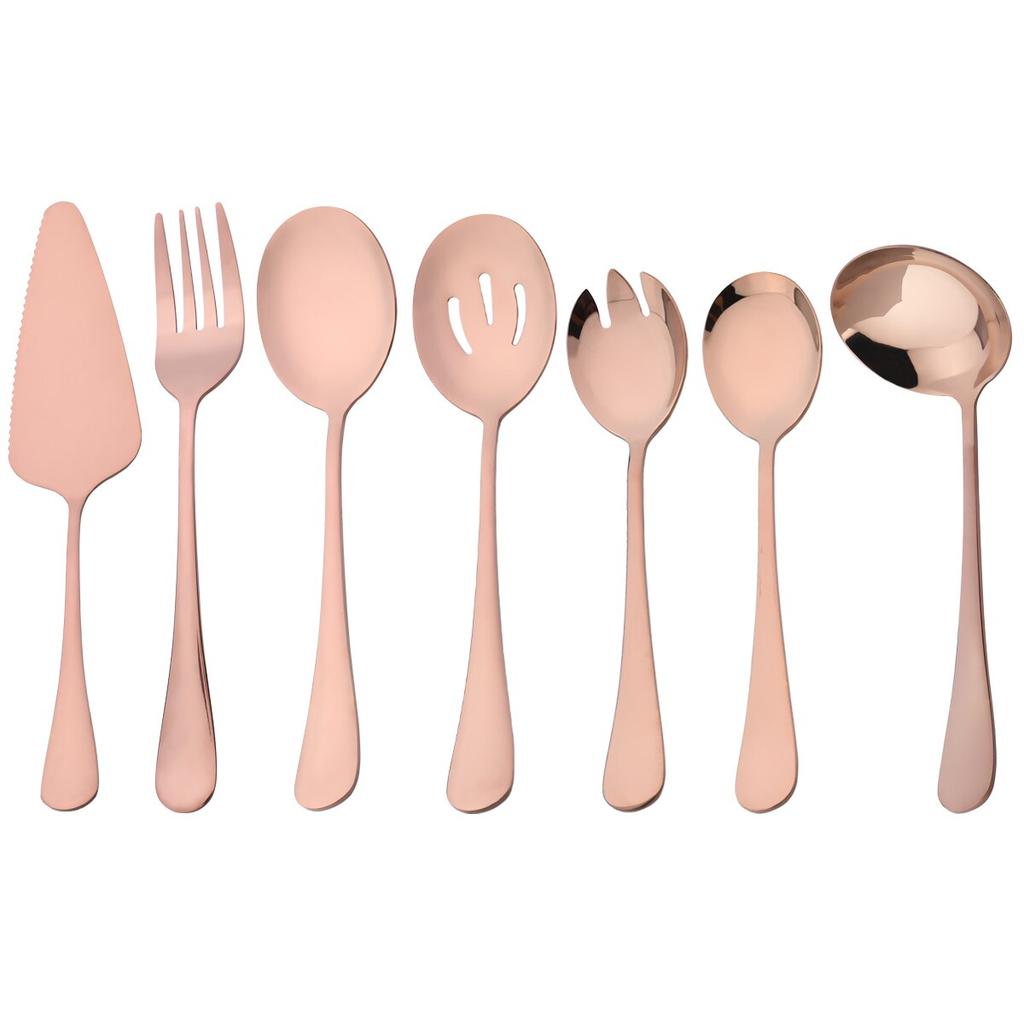 7 шт. золотой набор посуды, посуда из нержавеющей стали, лопаточка для торта, ложка для супа, дуршлаг, ложка, вилка для салата, ложка, набор столовых приборов