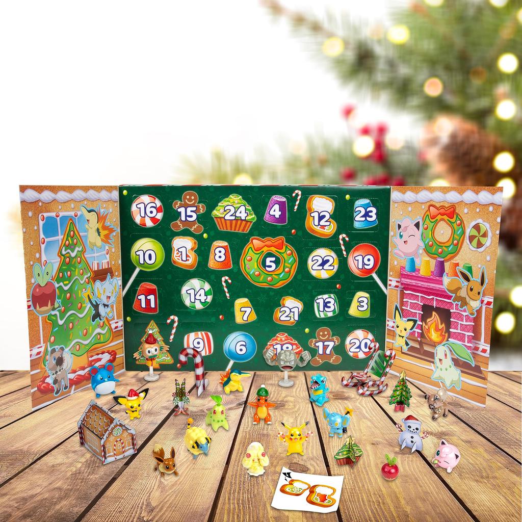 Праздничный адвент-календарь Pokemon 2024, игровой набор для детей, рождественский подарочный набор из 24 предметов, фигурки персонажей, 16 игрушек Pokemon, 8 аксессуаров для мальчиков