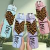 1PC Leopard Heart Love Line Art Print 750ml Color Plastic Sports Water Bottle Leakproof Flip Straw Lid Suitable for Sports Office Home Use