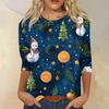 Women's Fashion Casual Round Neck Three-quarter Sleeve Christmas Print T-shirt Top