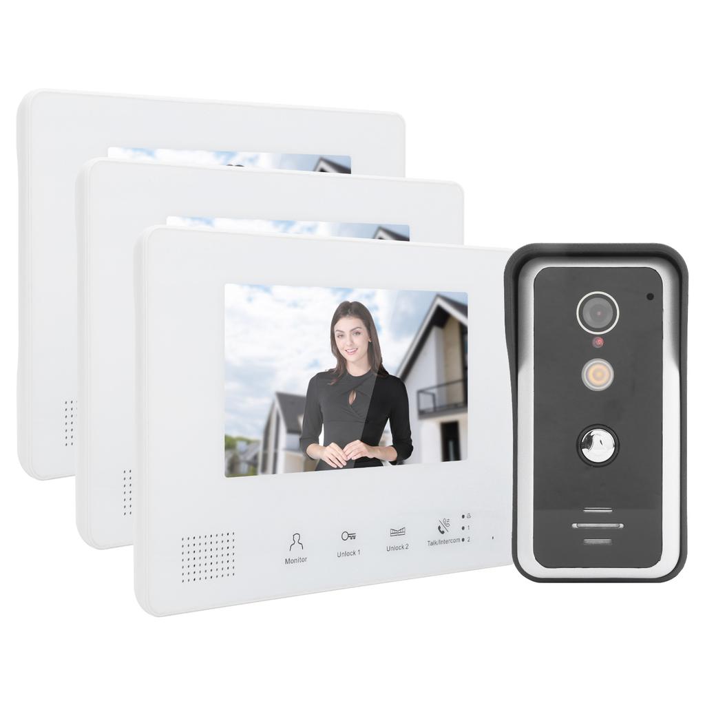 2?Комплект проводного видеодомофона с 7-дюймовым TFT LCD-дисплеем и 3 мониторами. Четкое ночное видение. Домашний домофон 100?240В