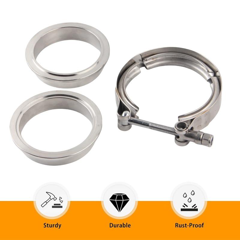 Broyear NEW 2" 2.5" 3" 3.5" 51mm 57mm 63mm 76mm Self Aligning Male/Female V-Band Vband Clamp CNC Stainless Steel Flange Kit