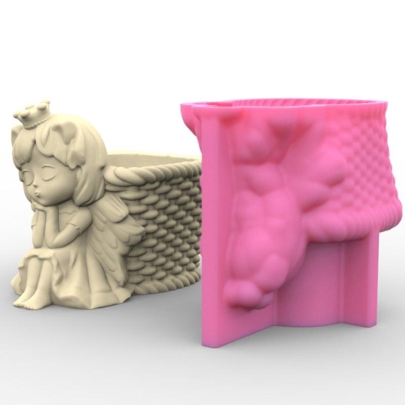 Силиконовая форма для цветочного горшка 3D Ангел Девочка Суккулент Бетонная форма DIY Поделка Форма для смолы Эпоксидная форма DIY Держатель для ручек Декор