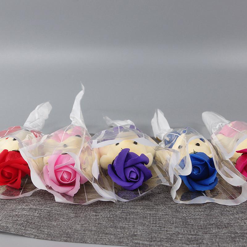1Pcs Bear Soap Rose Bouquet Valentines Day Gift For Fridend Wedding Bouquet Home