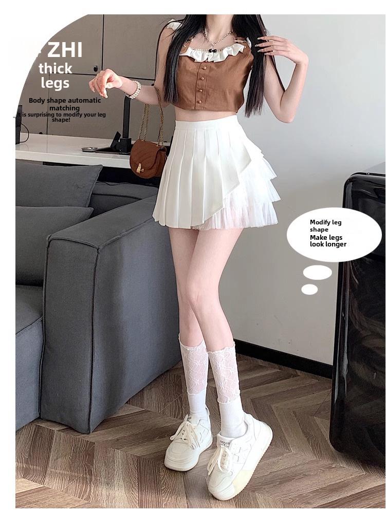 Юбка-сетка с асимметричными складками и высокой талией для женщин - Лето 2024 г. Короткая юбка А-силуэта