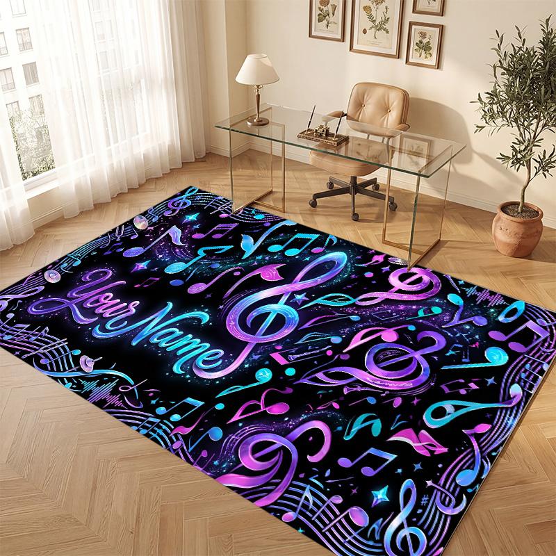 Music Theme Soft Crystal Velvet Rug Custom Name & Text Print Non Slip Floor Rug for Bedroom Living Room