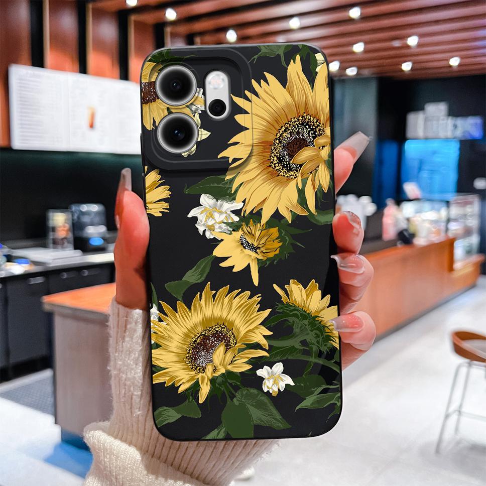 For Oppo Reno 14F 5G Phone Case Sunflower Patterns Soft Liquid Silicone Shell For OppoReno14F 14 F Camera Coverage Durable Capa