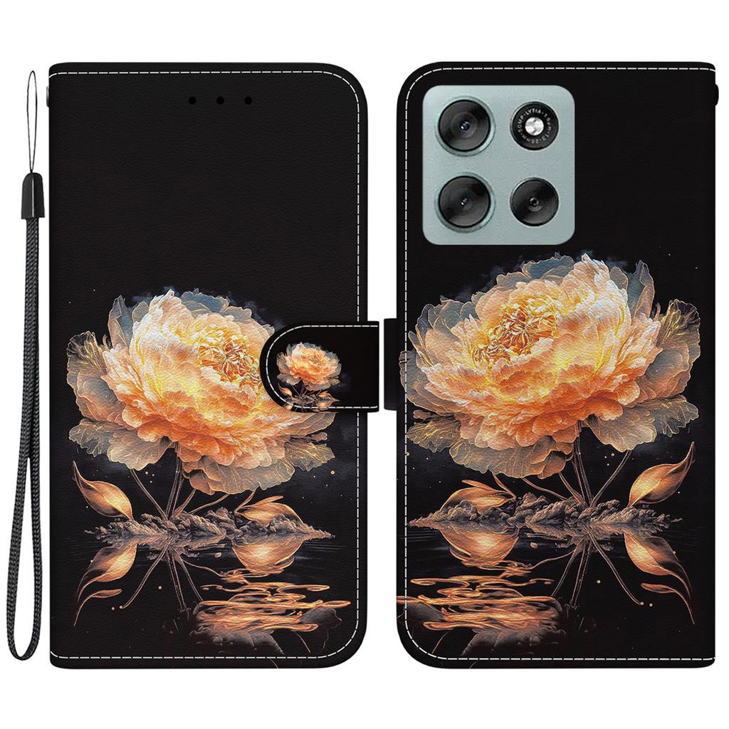 Для Motorola Moto G56 5G Кошелек Чехол для телефона Противоударный с принтом из кожи Книжка с ремешком