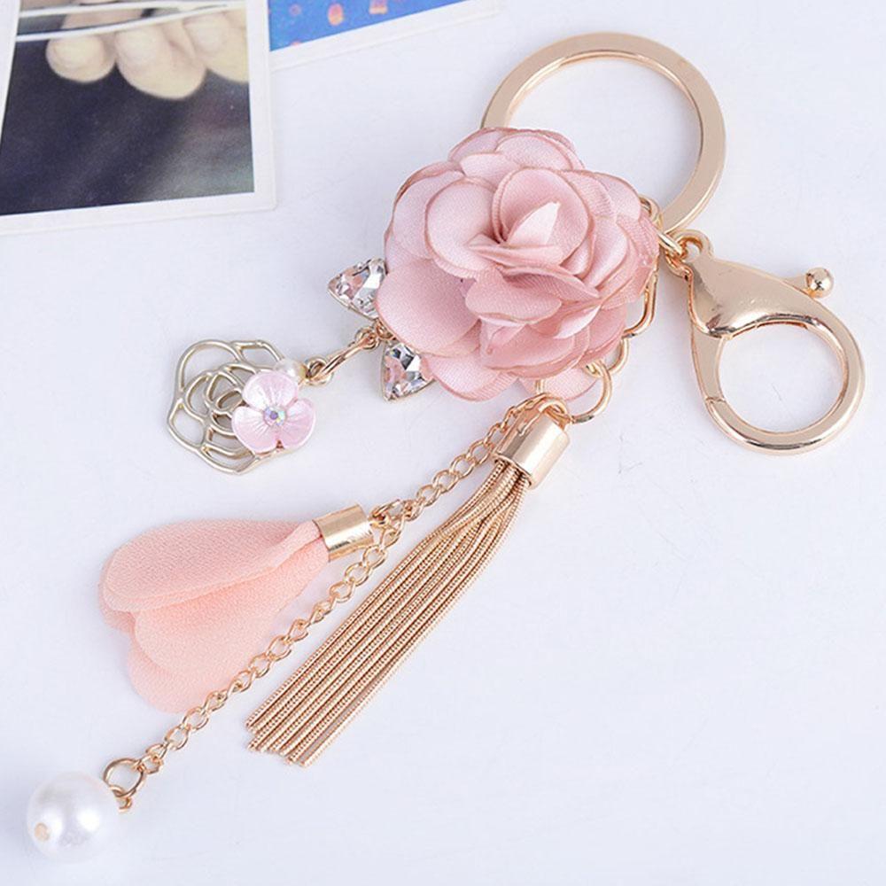 Porte Bag Pendant Crystal Gold Color Rose Flowers Key Ring Tassel Keychain Key Chain