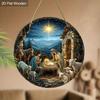 Nativity Wooden Christmas Sign with Starry Sky & Stone House Pattern, Charming Navidad Plaque, Ideal Christmas Gift for Friend