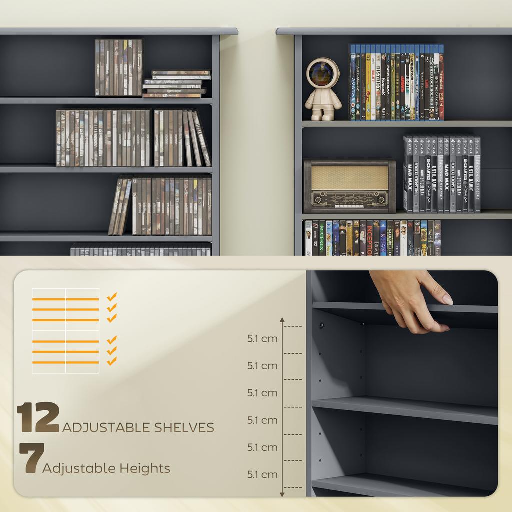 16 Compartment Media Shelf Grey