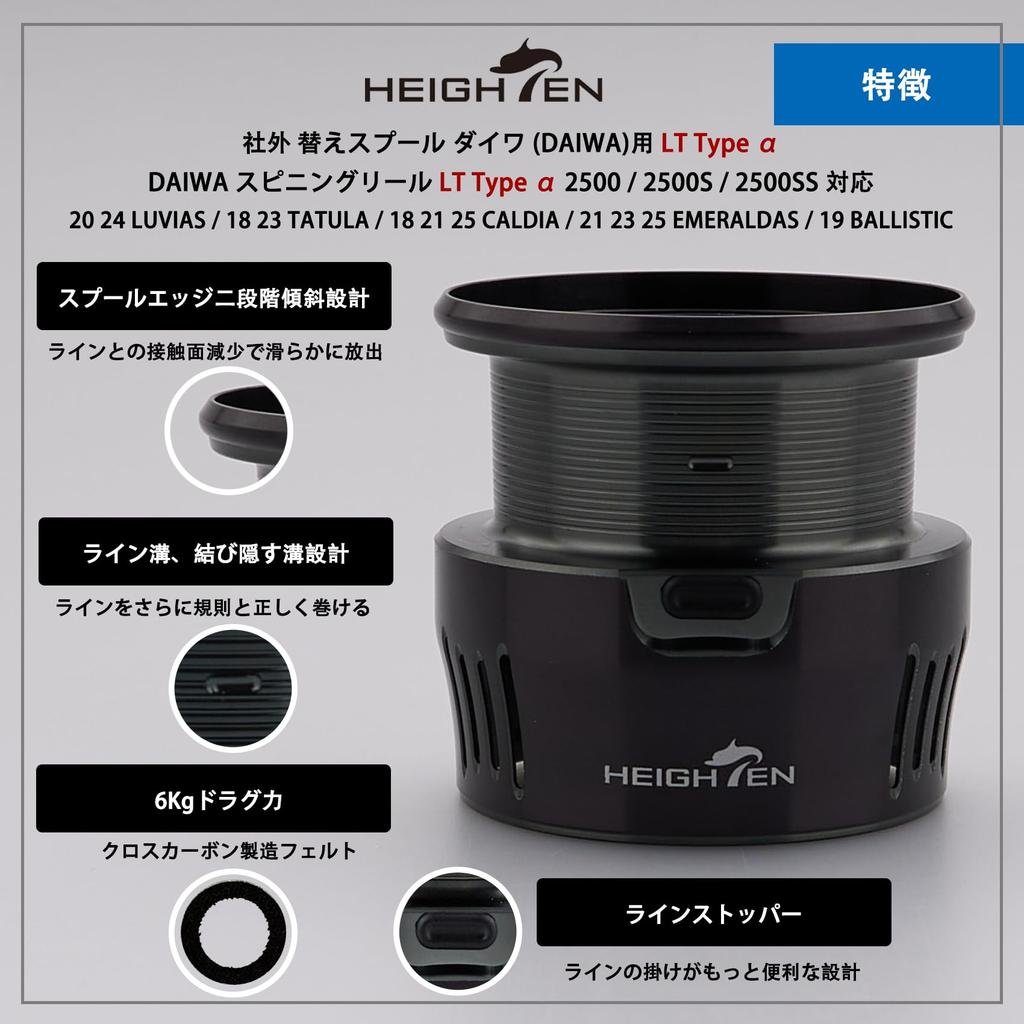 Запасная шпуля HEIGHTEN для катушек Daiwa LT Type 2500M Совместима с катушками 2500 и 2500SS 25 25 24 и 23 Черная катушка, 2500, 2500S, (19 БАЛЛИСТИЧЕСКИЙ, 18, 21,