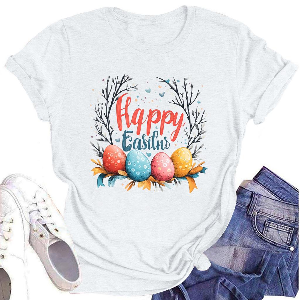 Women's Top Round Neck Casual Printed Short-sleeved T-shirt Top