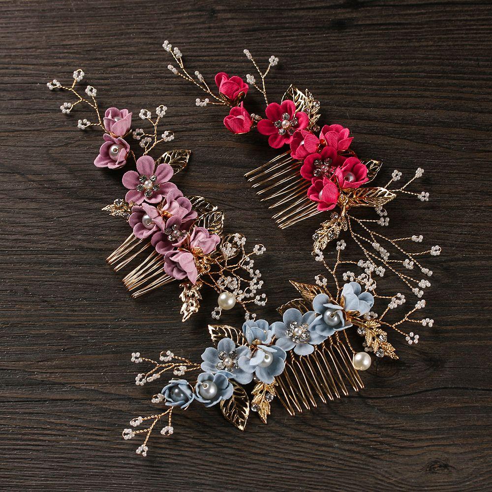 Beautiful Crystal Crown Bride Hair Jewelry Leaves Tiara Bridal Clips Hair Combs Flower Hair Pin