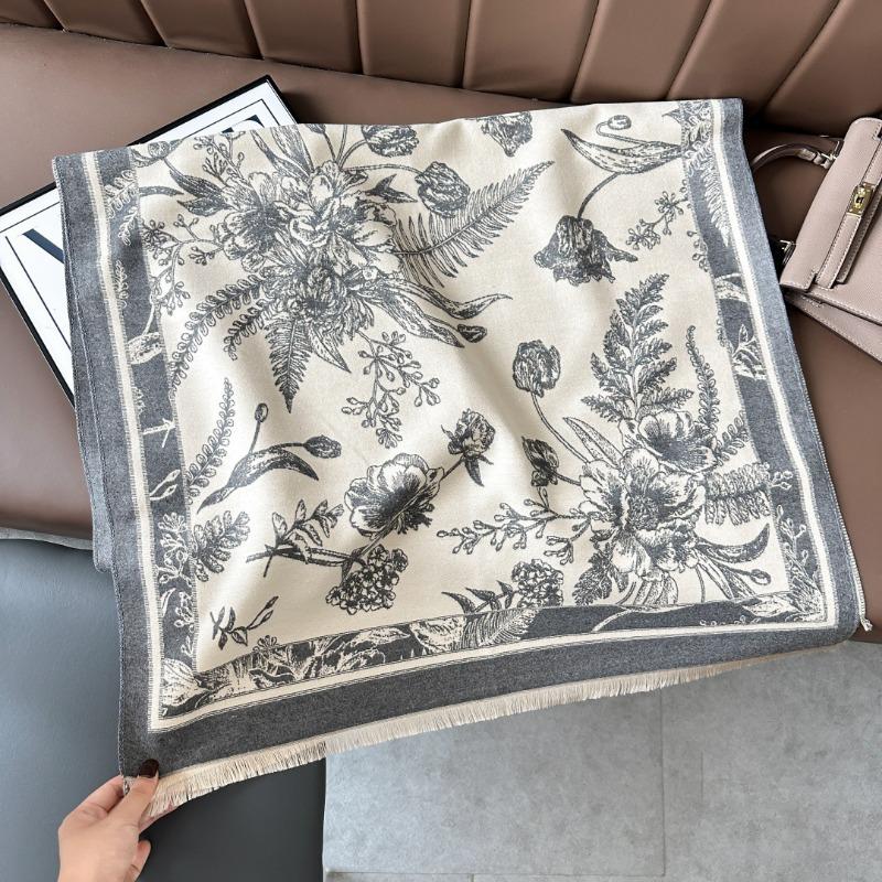 Landscape painting imitation cashmere scarf women's high-end office air-conditioned room thickened warm long trendy scarf