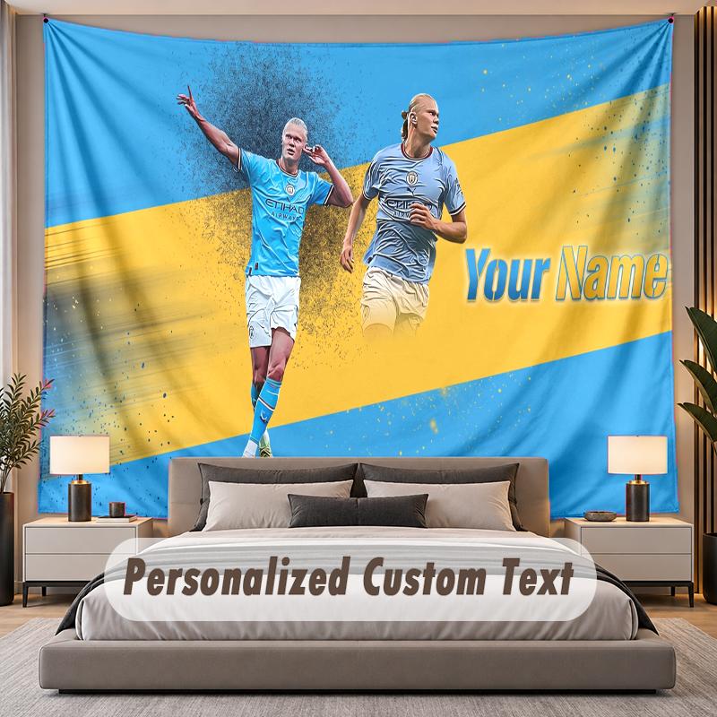 Custom Name Text Tapestry Erling Haaland Personalized Polyester Wall Tapestry For Bedroom And Room