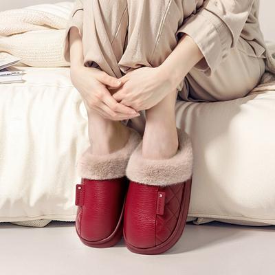 Водонепроницаемые хлопковые тапочки женские осенне-зимние домашние тапочки для пары, для людей среднего и пожилого возраста, красные тапочки мужские