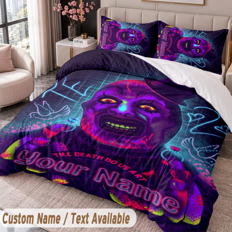 Custom Name Text 3Pcs Bedding Set Terrifier Art the Clown Duvet Cover And Two Pillowcases