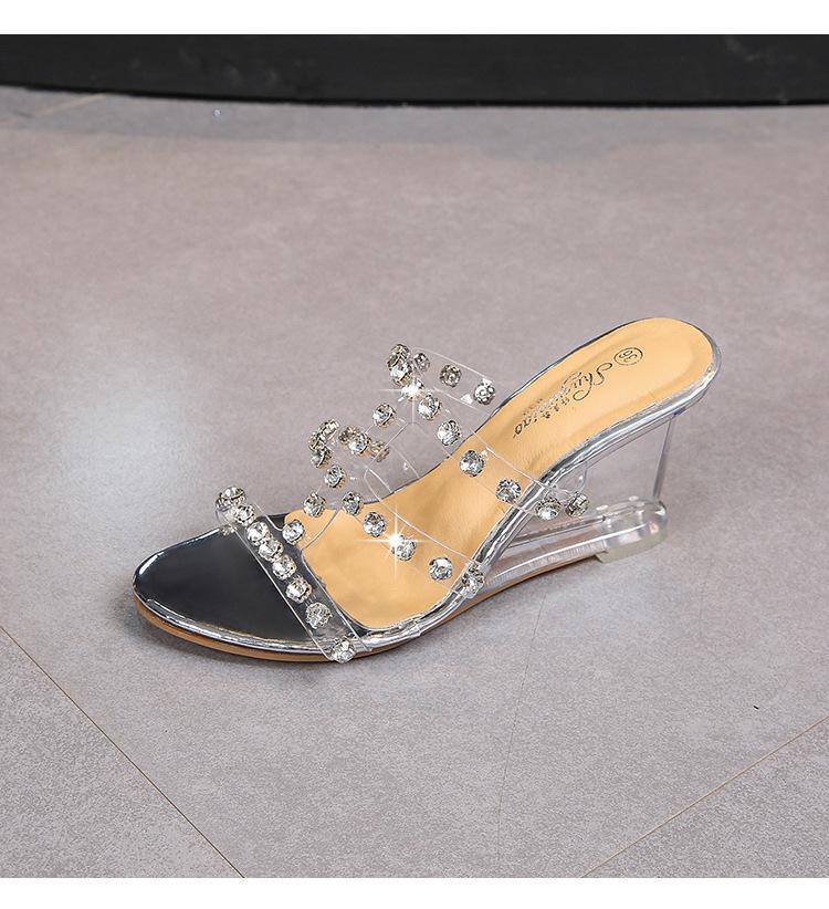 Серия 1098, летняя женская обувь на танкетке, 6 см, простые шлепанцы с пряжкой со стразами, прозрачная обувь LFD
