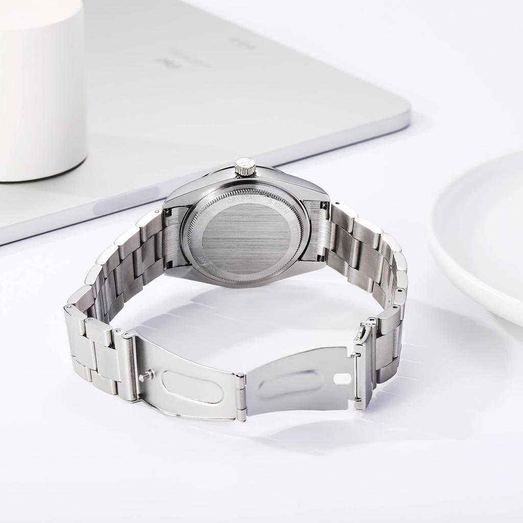 Часы Аналоговые Водонепроницаемые Кварцевые Парные Часы Популярные Простые Серебряные Светло-Голубые Светящиеся Часы [BUREI] Мужские