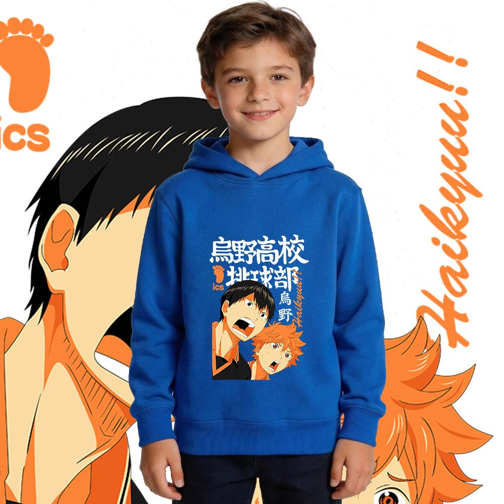 Haikyuu Shoyo Hinata x Tobio Kageyama Anime Boys Girls Kids Print Hoodie Fleece Warm Autumn Winter Casual Pullover