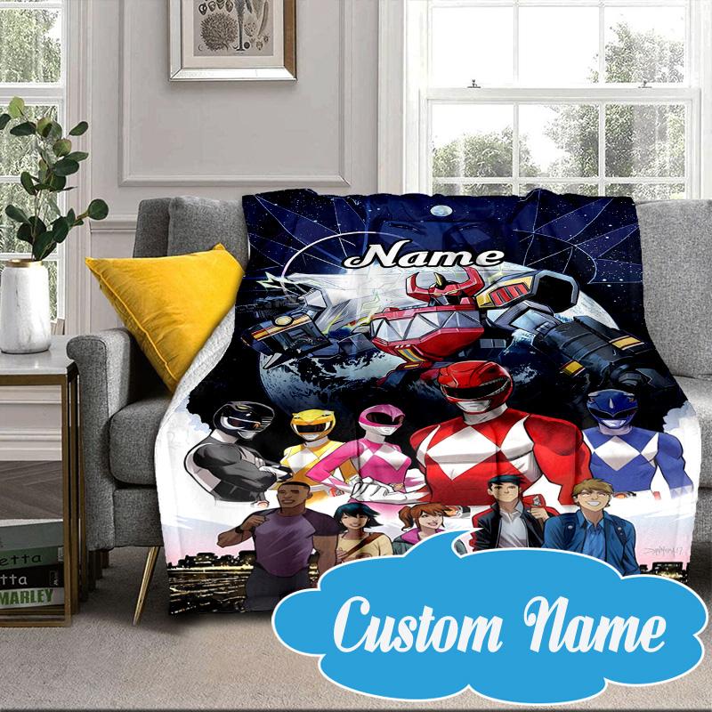 Custom Name Power Rangers City Adventure Blanket bed sofa Blanket Flannel Blanket for Camping, Hiking, Picnic Essentials,gift for Fan family
