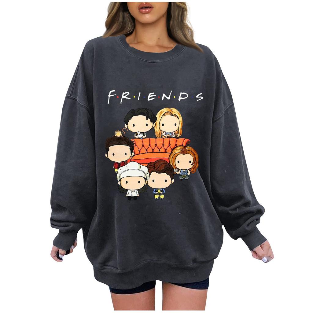 Женская модная повседневная свободная пуловерная рубашка с длинным рукавом с буквенным принтом и круглым вырезом