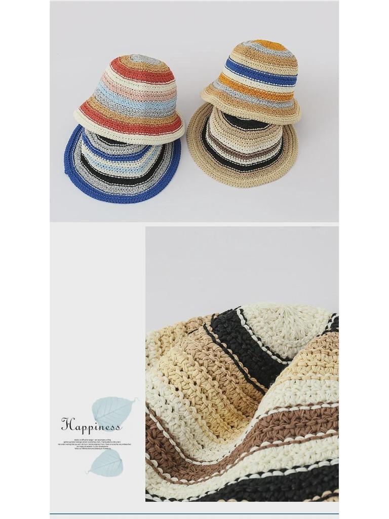 Women's Rainbow Knitted Fisherman Hat - Sun Protection Summer Straw Hat