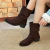 Fashion British Knight Boots Autumn Retro Suede Thick Heel Western Cowboy Boots Women's Versatile Mid-Calf Boots Designer Women Shoes
