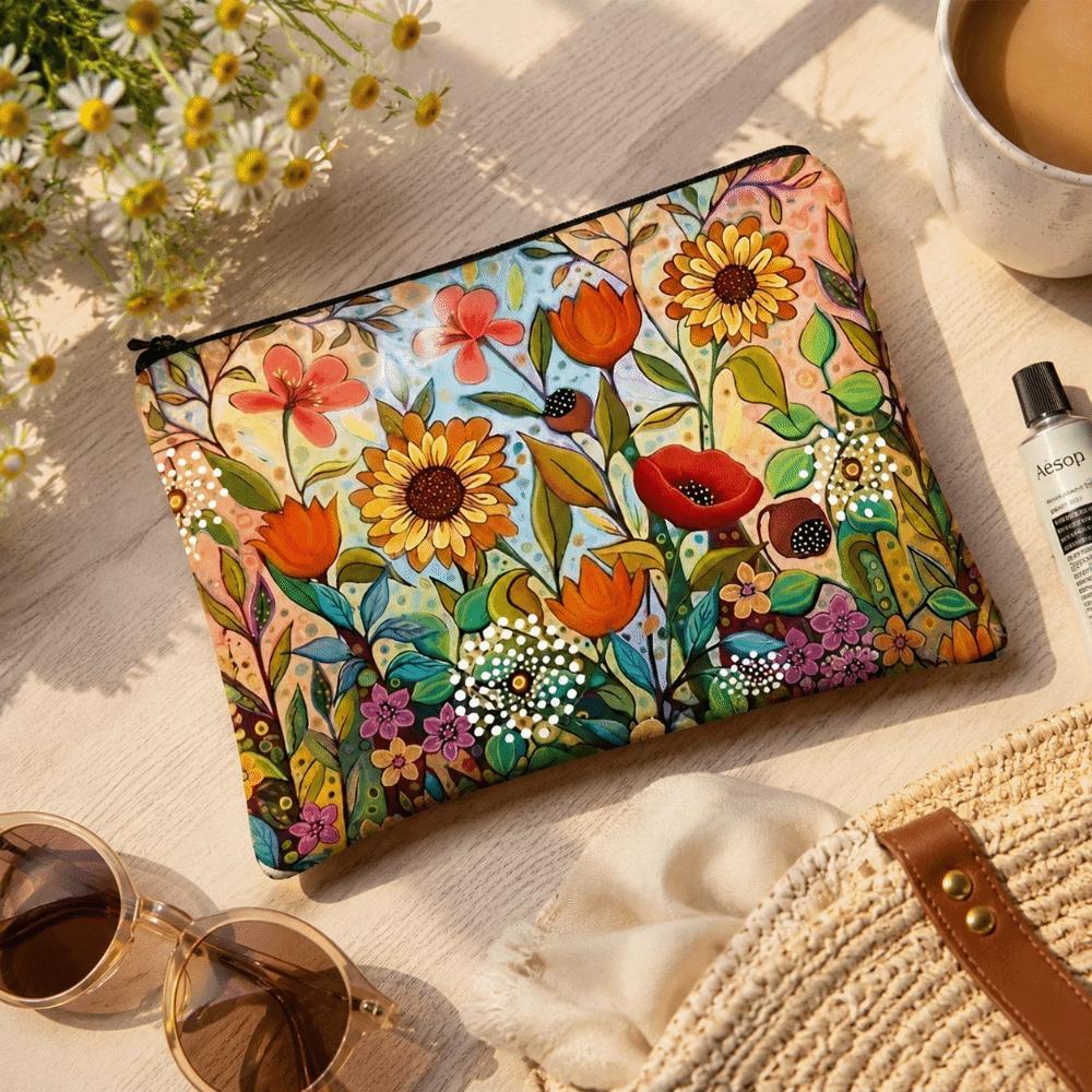 Double-sided Printed Toiletries Organizer Floral Cosmetics Storage Bag Outdoor Use